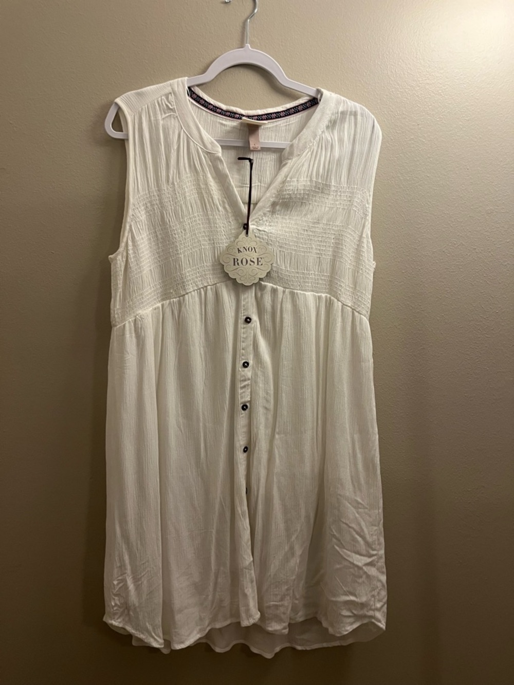 Knox Rose Ivory Sleeveless Tunic with Navy Pink Trim